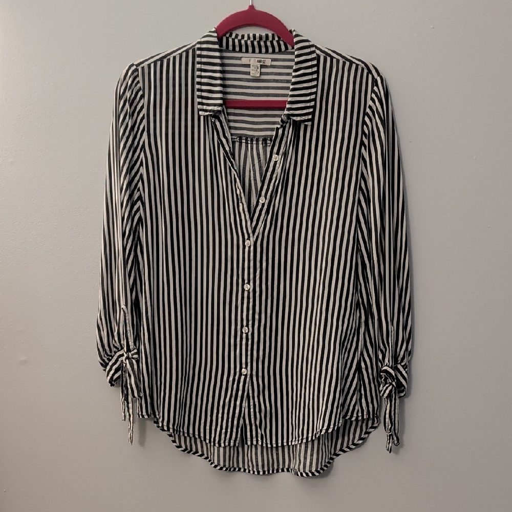 Amuse Black and White Striped Button Down Shirt